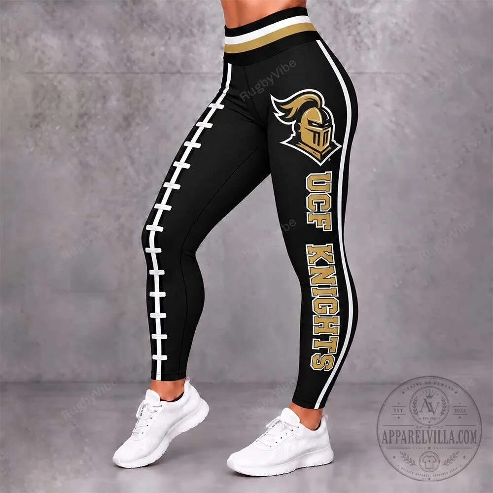 UCF Knights Football Team Black and Gold Striped Womens Leggings