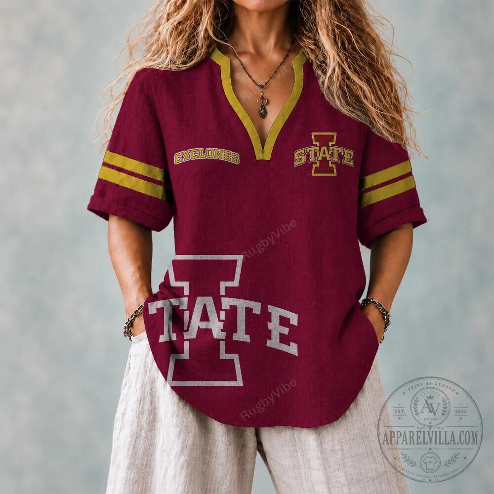 Iowa State Cyclones Maroon and Gold V-Neck Short Sleeve T-Shirt