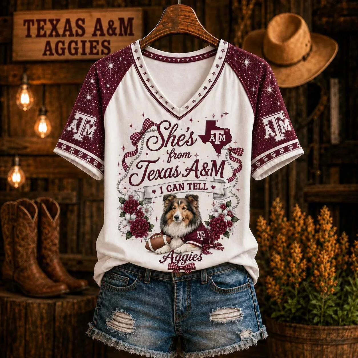 Texas A&M Aggies She's From Texas I Can Tell Football Dog T-Shirt 5 Texas A&M Aggies She