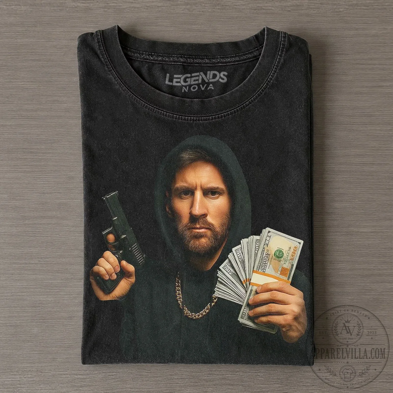 Lionel Messi Gangster Style Graphic Print T-Shirt