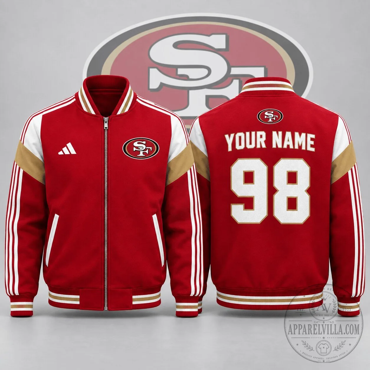 San Francisco 49ers Custom Name and Number Red and Gold Varsity Jacket