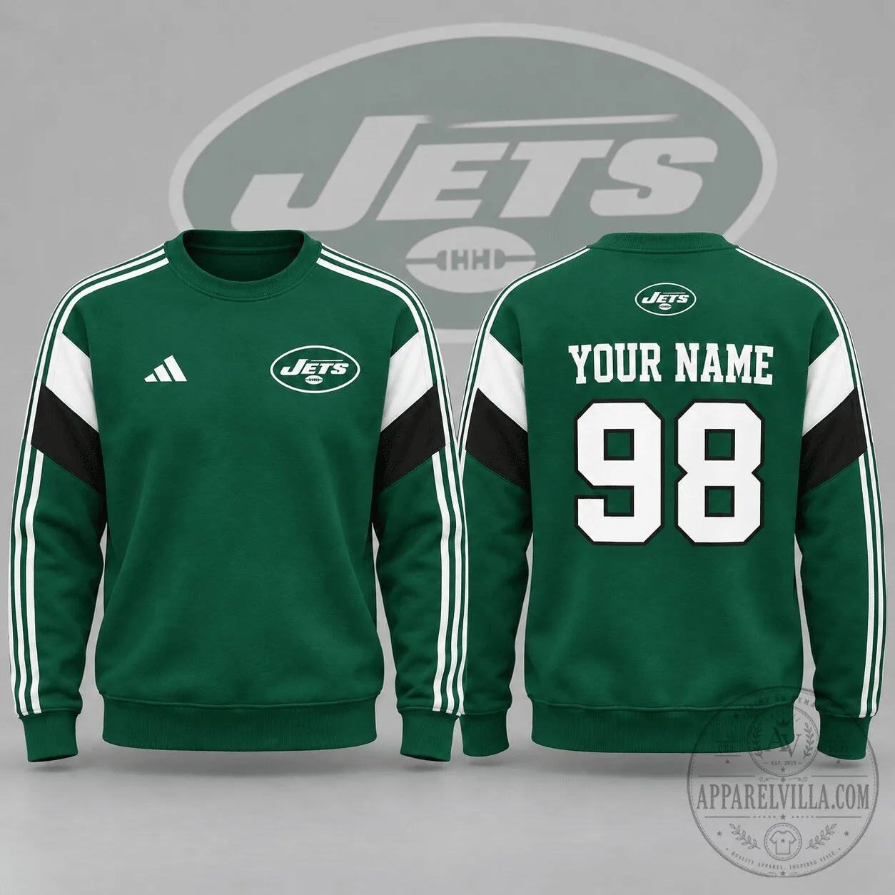 New York Jets Personalized Name and Number Green Crewneck Sweatshirt