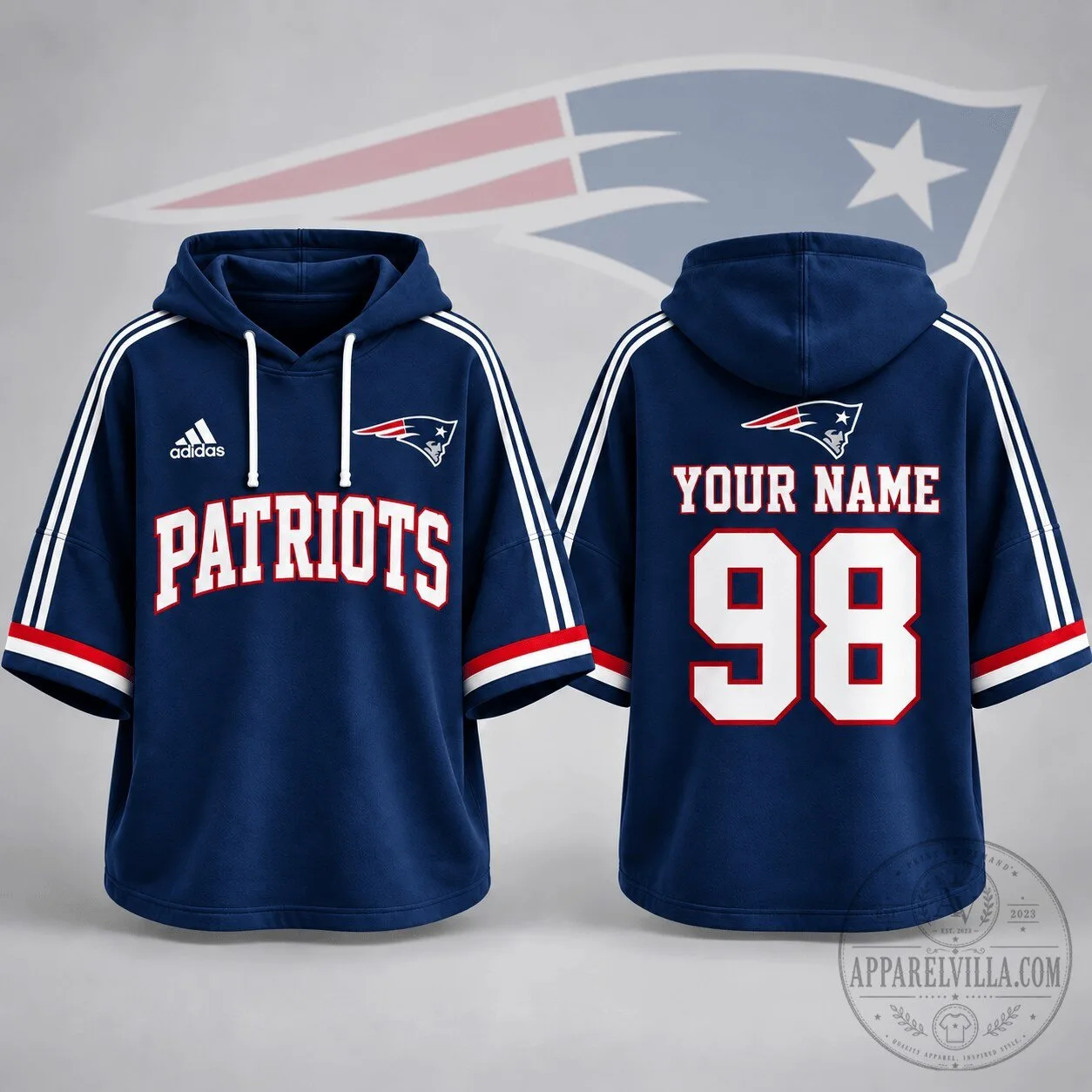 New England Patriots Custom Name Number Short Sleeve Hoodie