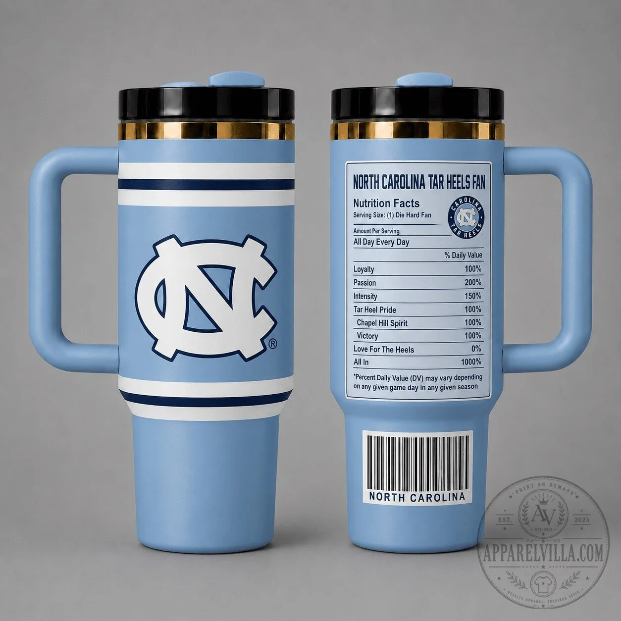 North Carolina Tar Heels Fan Nutrition Facts Stainless Steel Tumbler