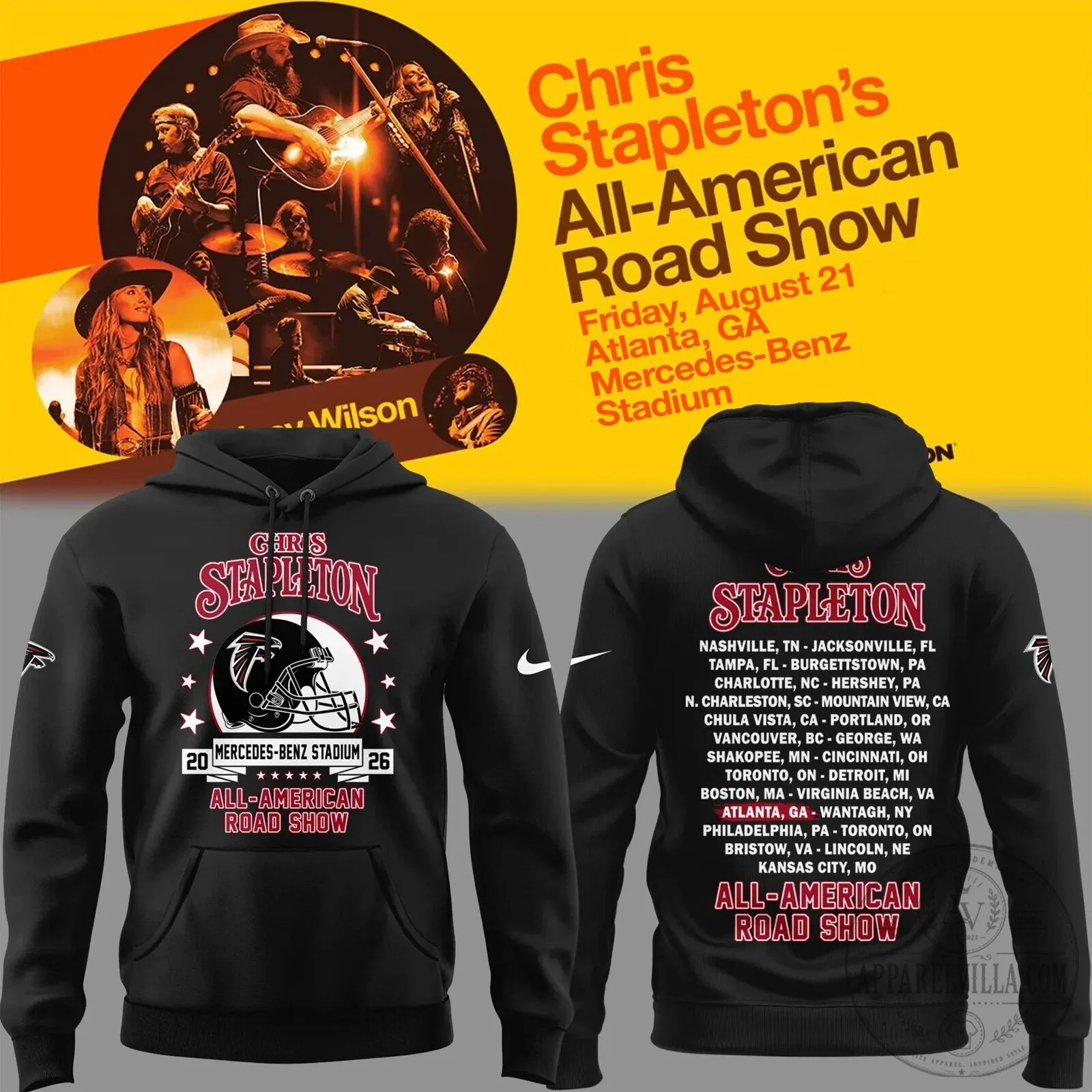 Chris Stapleton All-American Road Show Atlanta Falcons Concert Hoodie