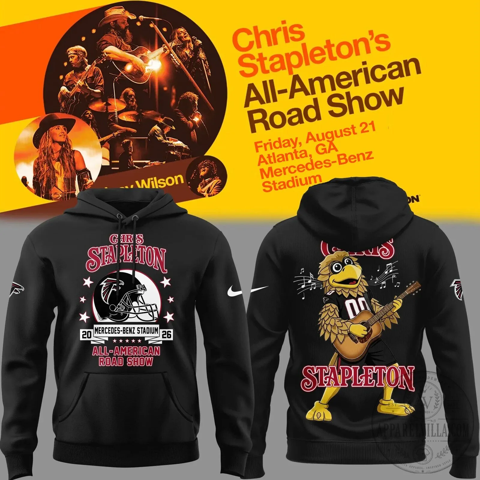 Atlanta Falcons Black Hoodie for Chris Stapleton's All-American Road Show