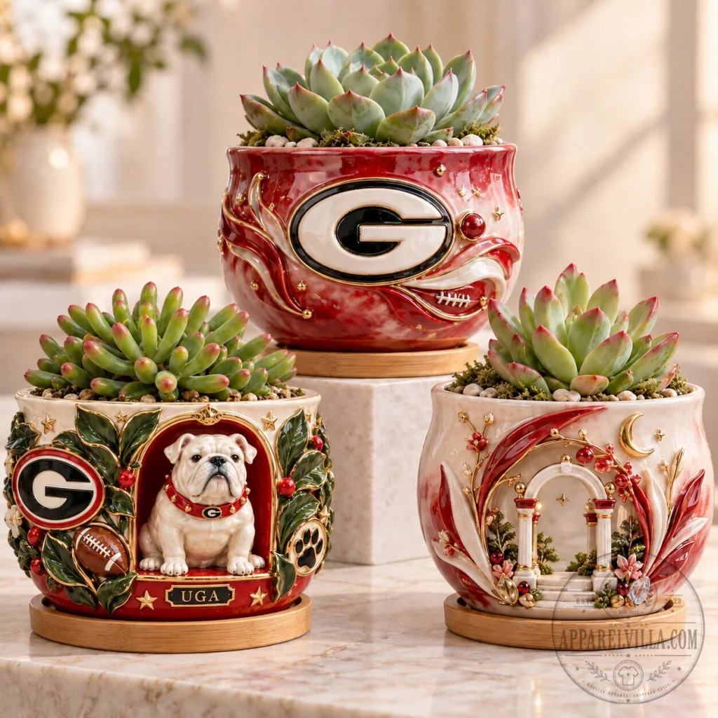 Georgia Bulldogs Succulent Planter Set of Three with Drainage and Saucers Georgia Bulldogs Succulent Planter Set of Three with Drainage and Saucers