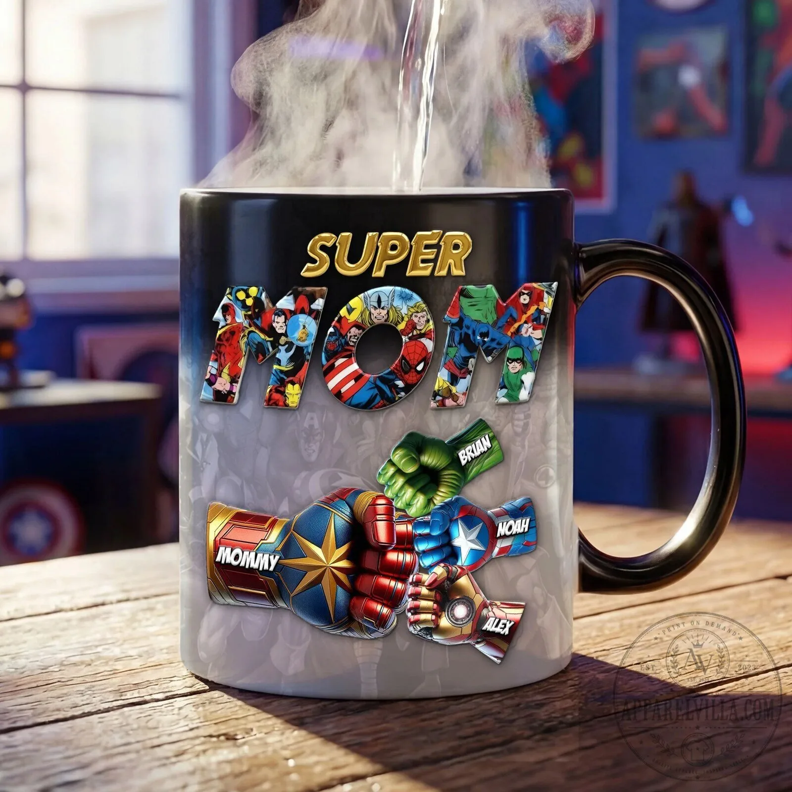 Personalized Super Mom Marvel Comics Superhero Fist Bump Magic Coffee Mug