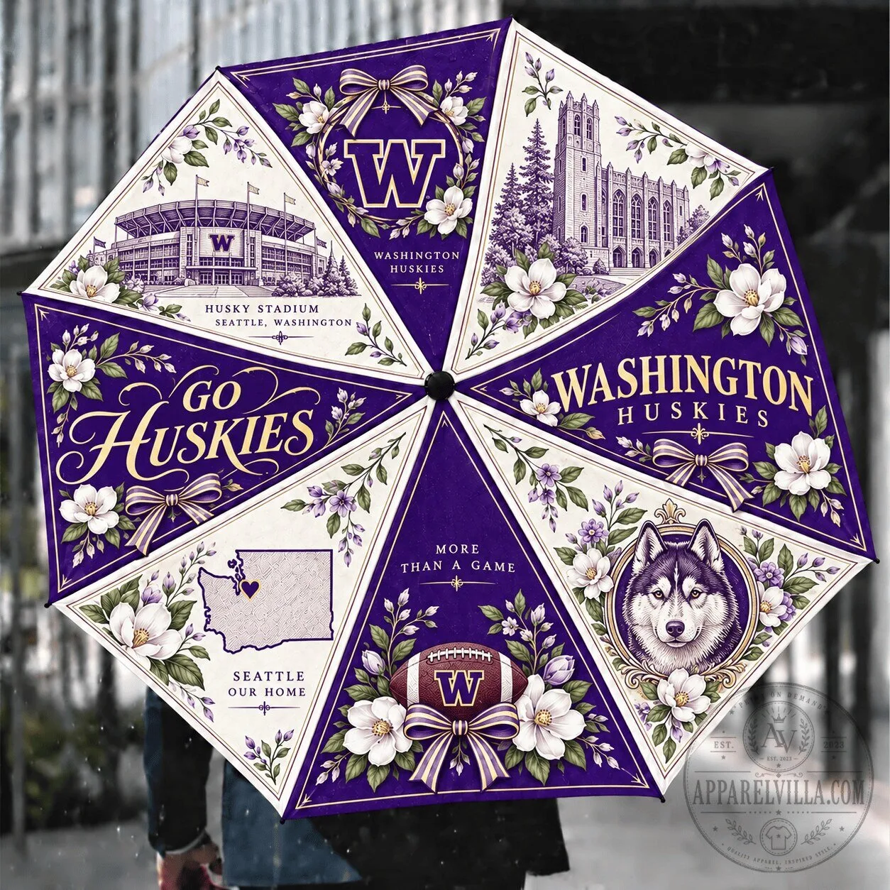 Washington Huskies Floral Compact Folding Umbrella