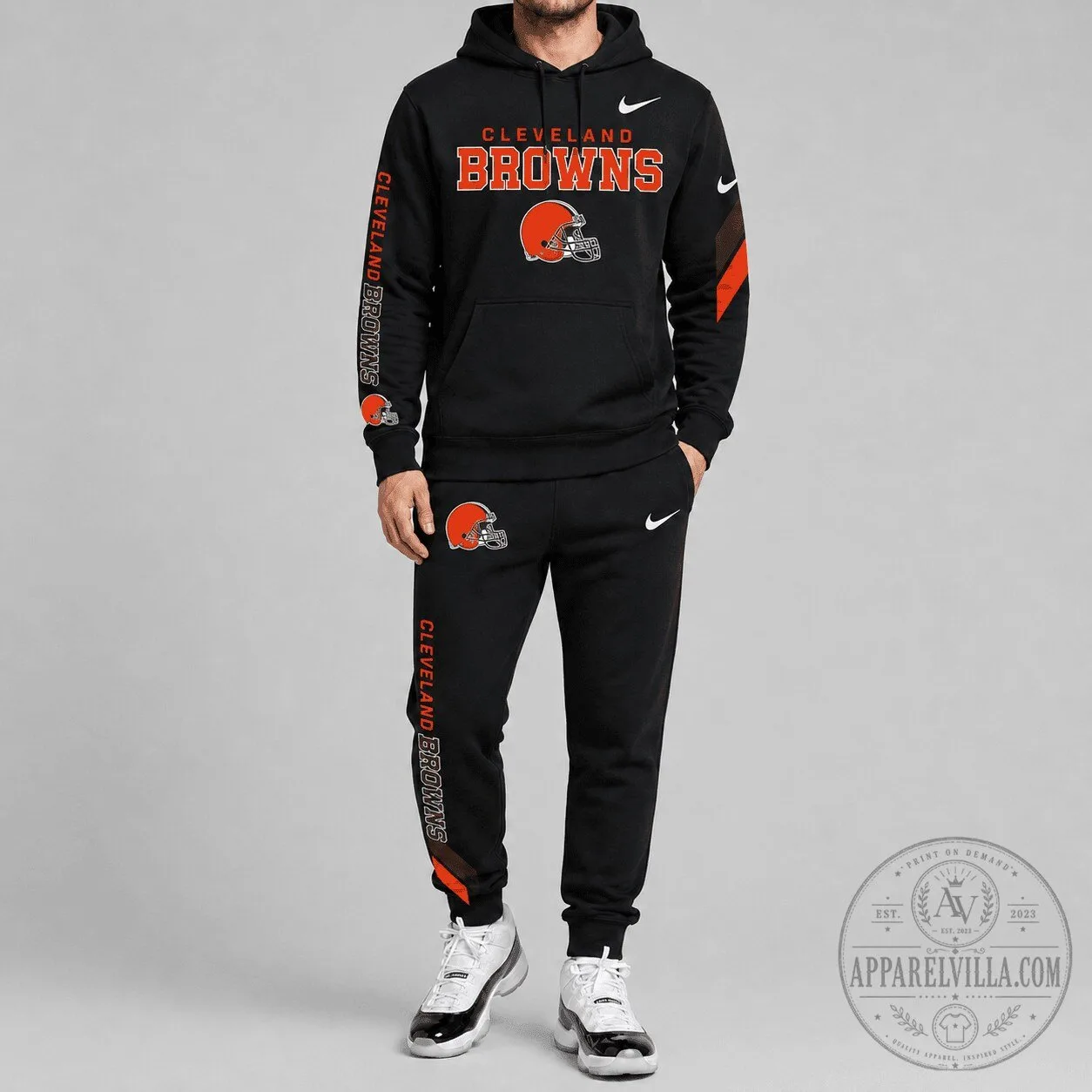 Black Hoodie and Jogger Pants Set for Cleveland Browns Football Team