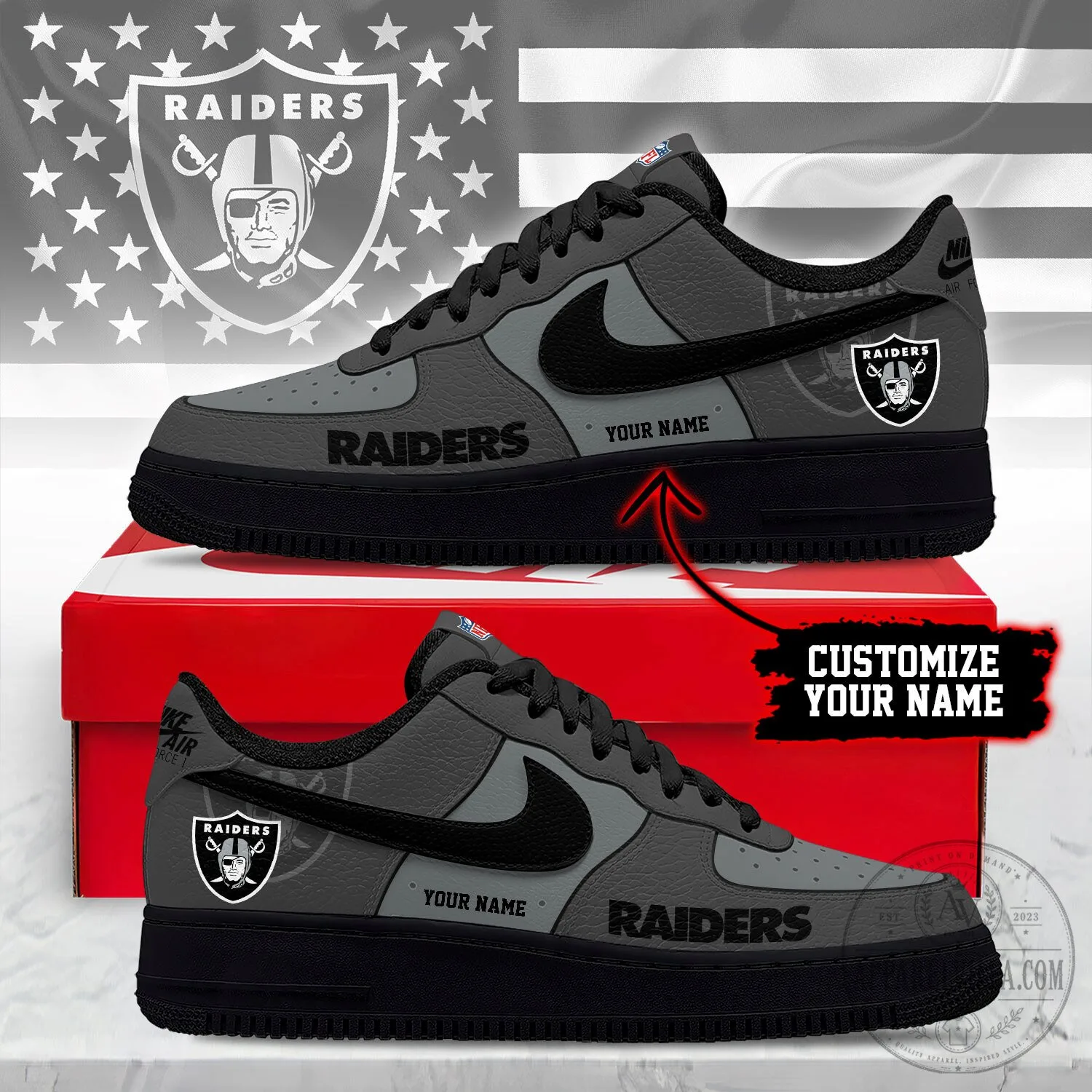 Las Vegas Raiders Custom Name Air Force 1 Shoes
