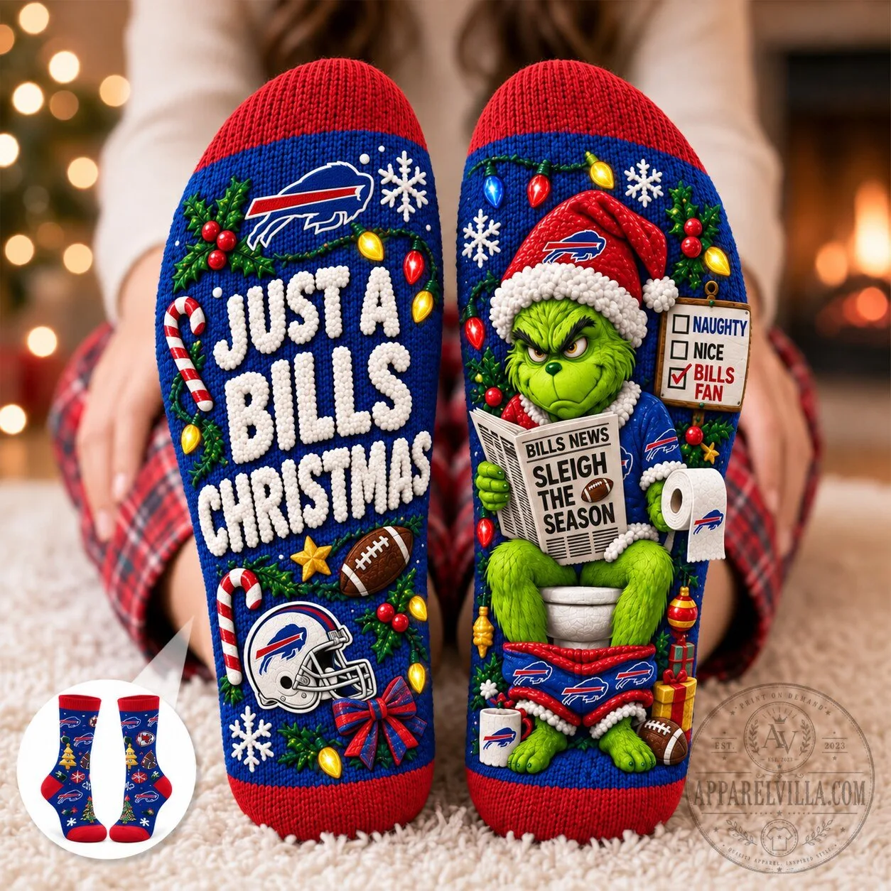 Buffalo Bills Funny Grinch Christmas Holiday Fan Socks