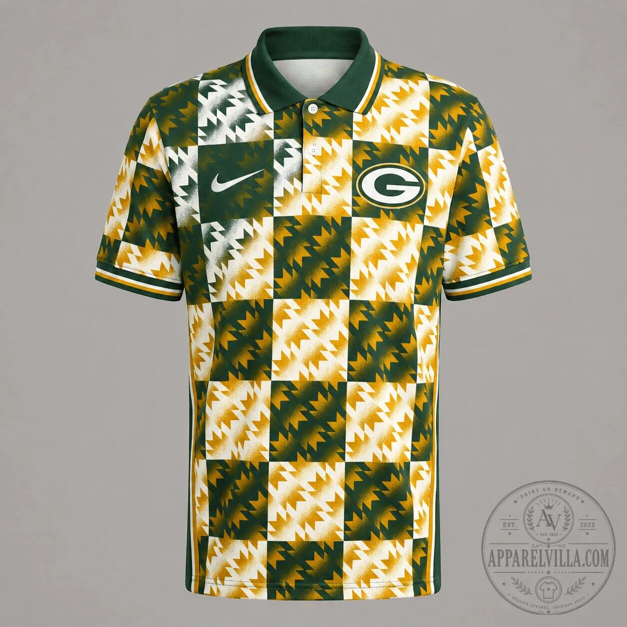 Green Bay Packers NFL Retro Geometric Pattern Polo Shirt for Men