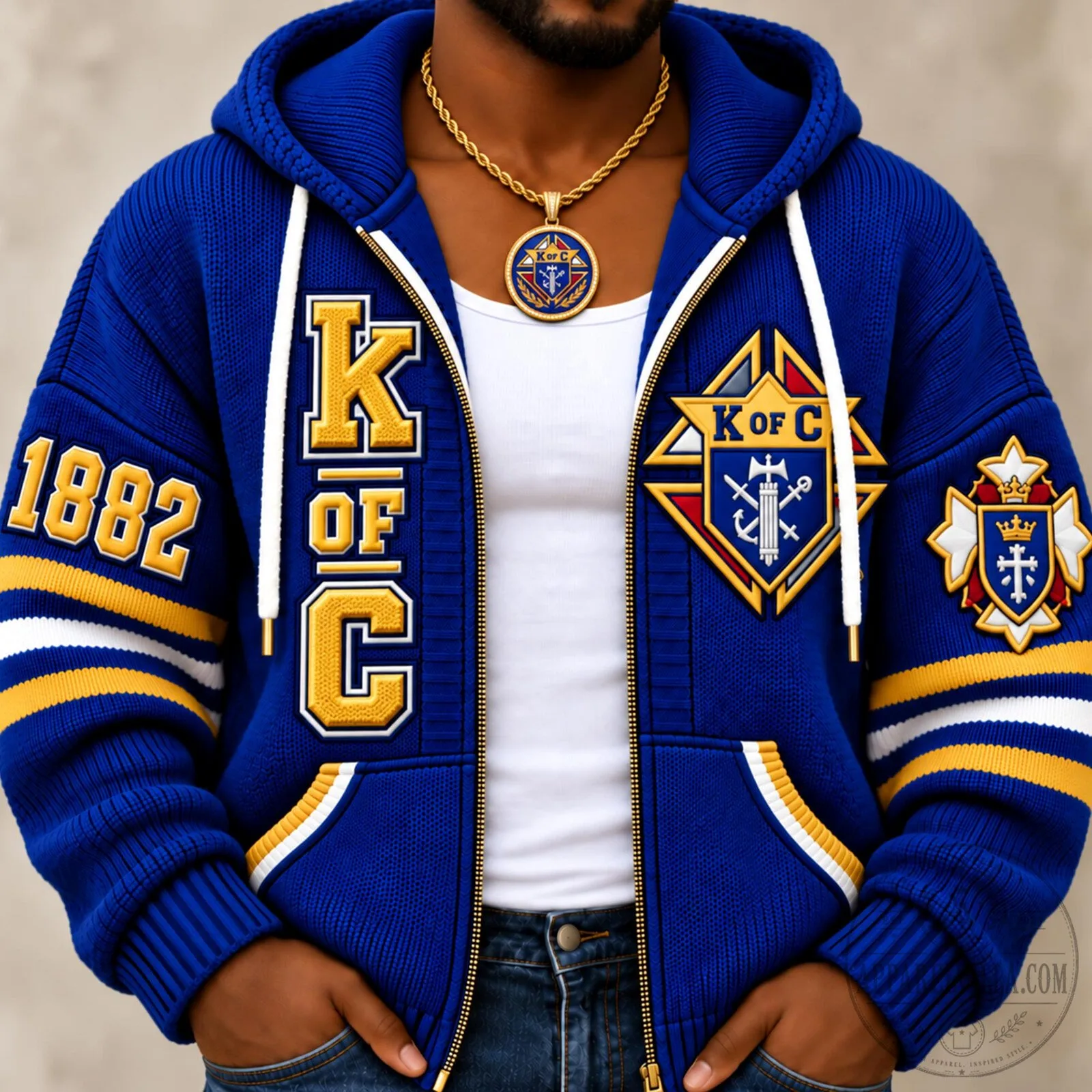 Knights of Columbus 1882 Founding Year Royal Blue Striped Hoodie
