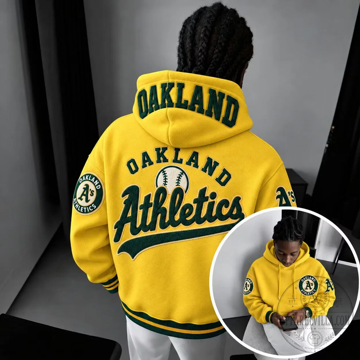Oakland Athletics Baseball Team Embroidered Yellow Hoodie