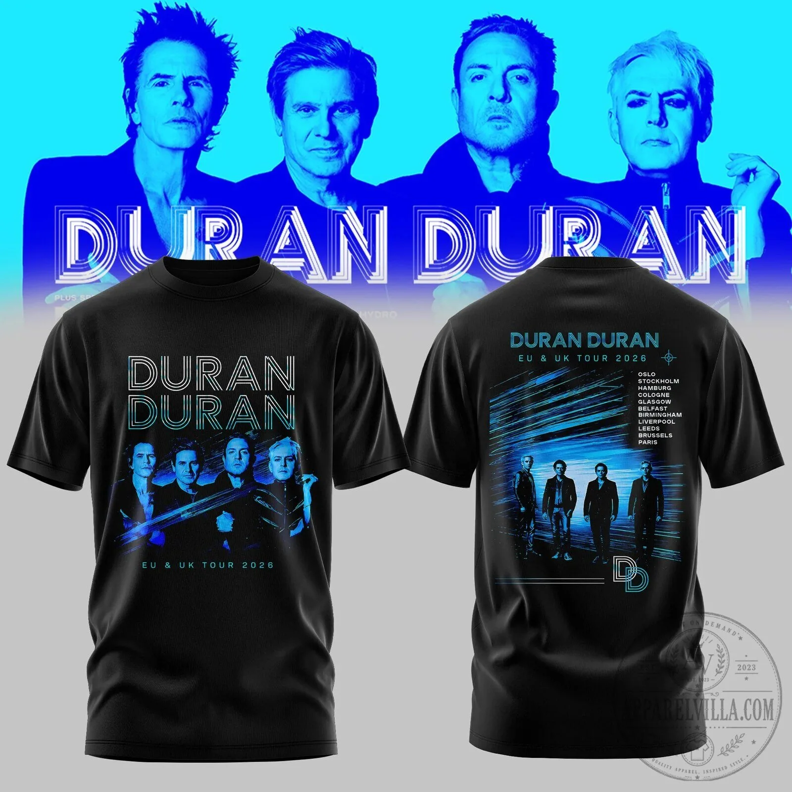 Duran Duran EU UK Tour 2026 Concert Dates Black Graphic T-Shirt
