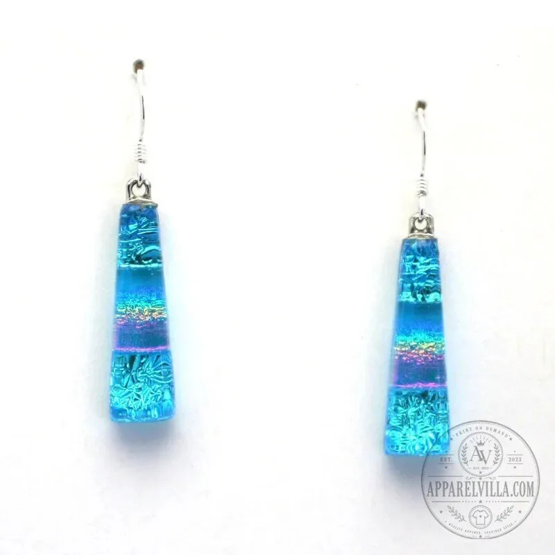 Dichroic Glass Drop Earrings Handmade on Maui with Sterling Silver Hooks