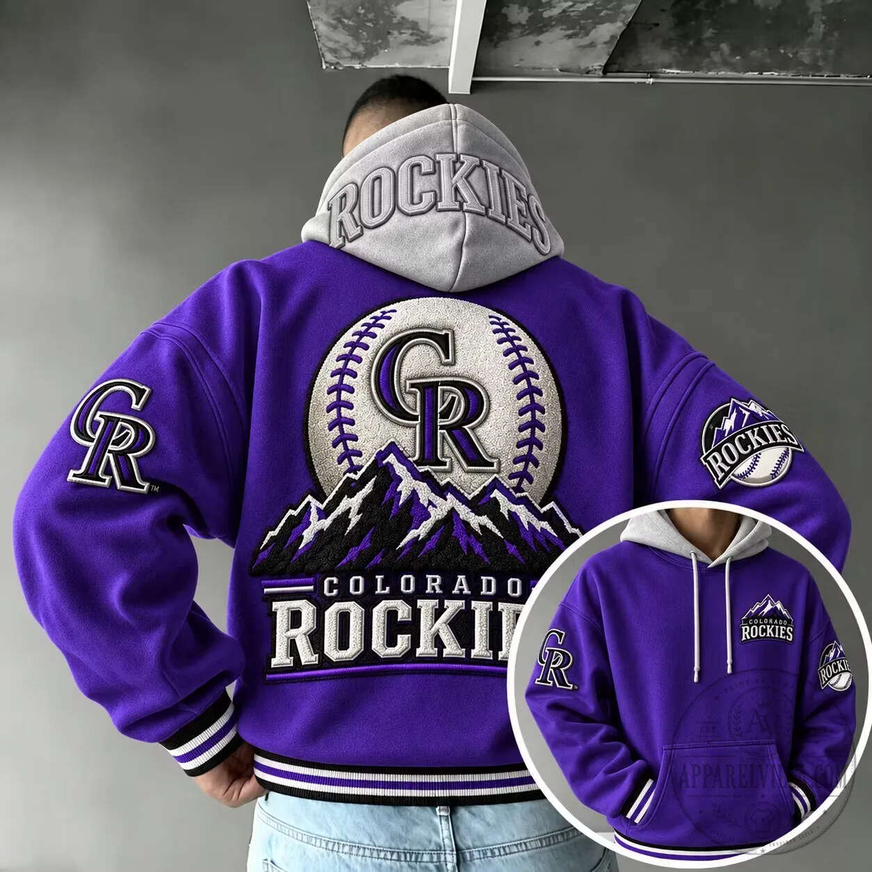Colorado Rockies Baseball Team Purple Embroidered Hoodie