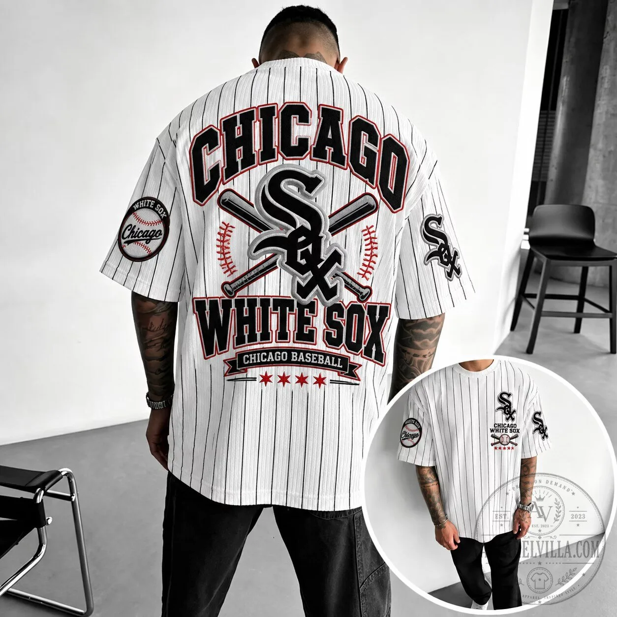 Chicago White Sox Baseball Pinstripe Oversized Short Sleeve T-Shirt