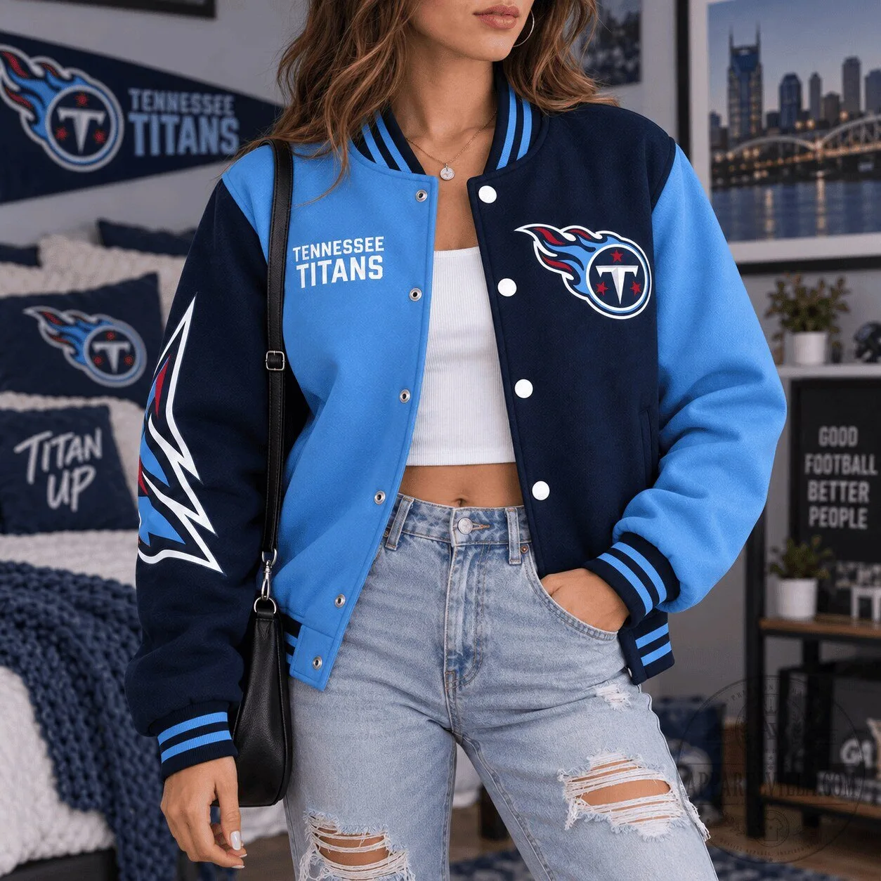 Tennessee Titans NFL Team Legacy Game Day Bomber Jacket for Women