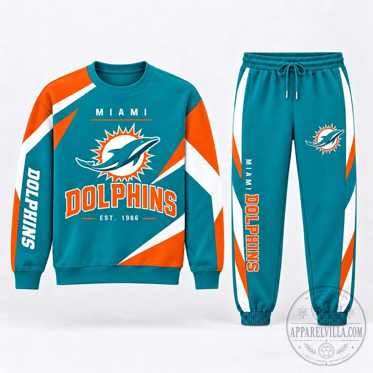 Miami Dolphins NFL Team Logo Teal and Orange Sweatshirt and Jogger Pants Set