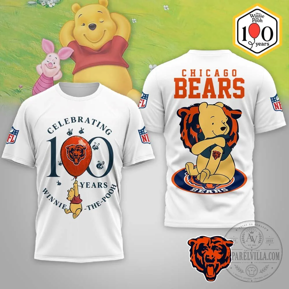 Chicago Bears Winnie The Pooh 100th Anniversary Celebration T-Shirt