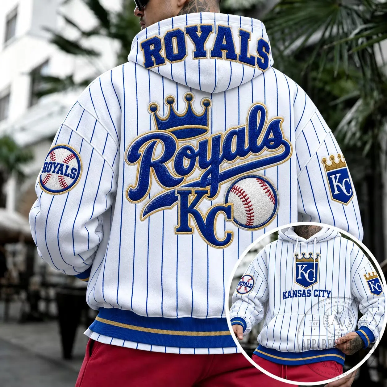 Kansas City Royals Baseball Pinstripe Crown Logo Hoodie