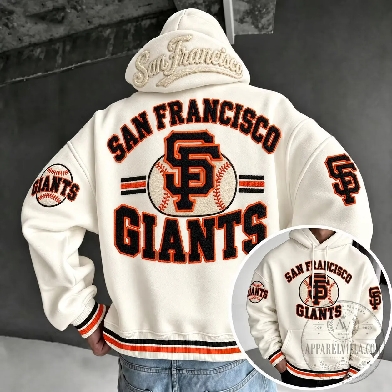 San Francisco Giants Baseball Team Logo White Embroidered Pullover Hoodie
