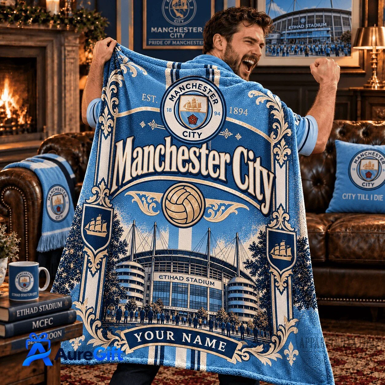 Manchester City Football Club Personalized Fleece Blanket