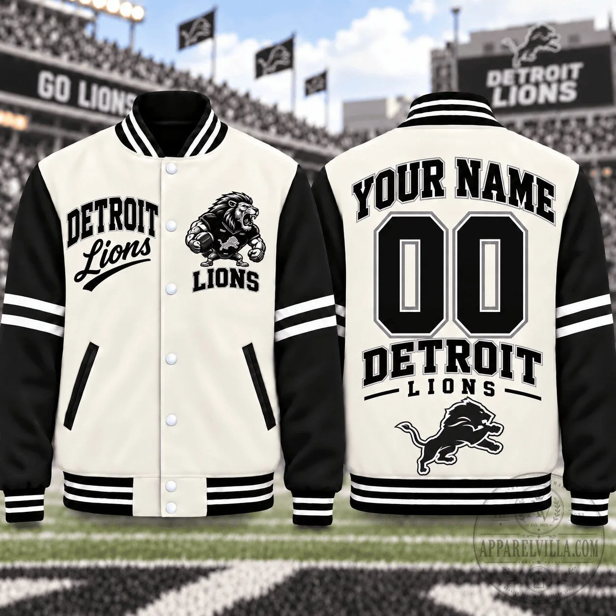 Detroit Lions Personalized Varsity Jacket with Custom Name and Number