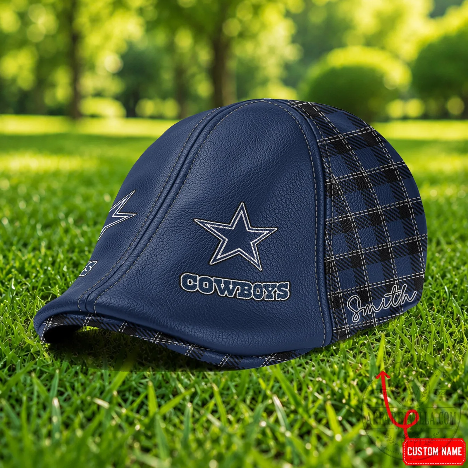 Dallas Cowboys NFL Team Logo Personalized Blue Plaid Flat Cap Hat