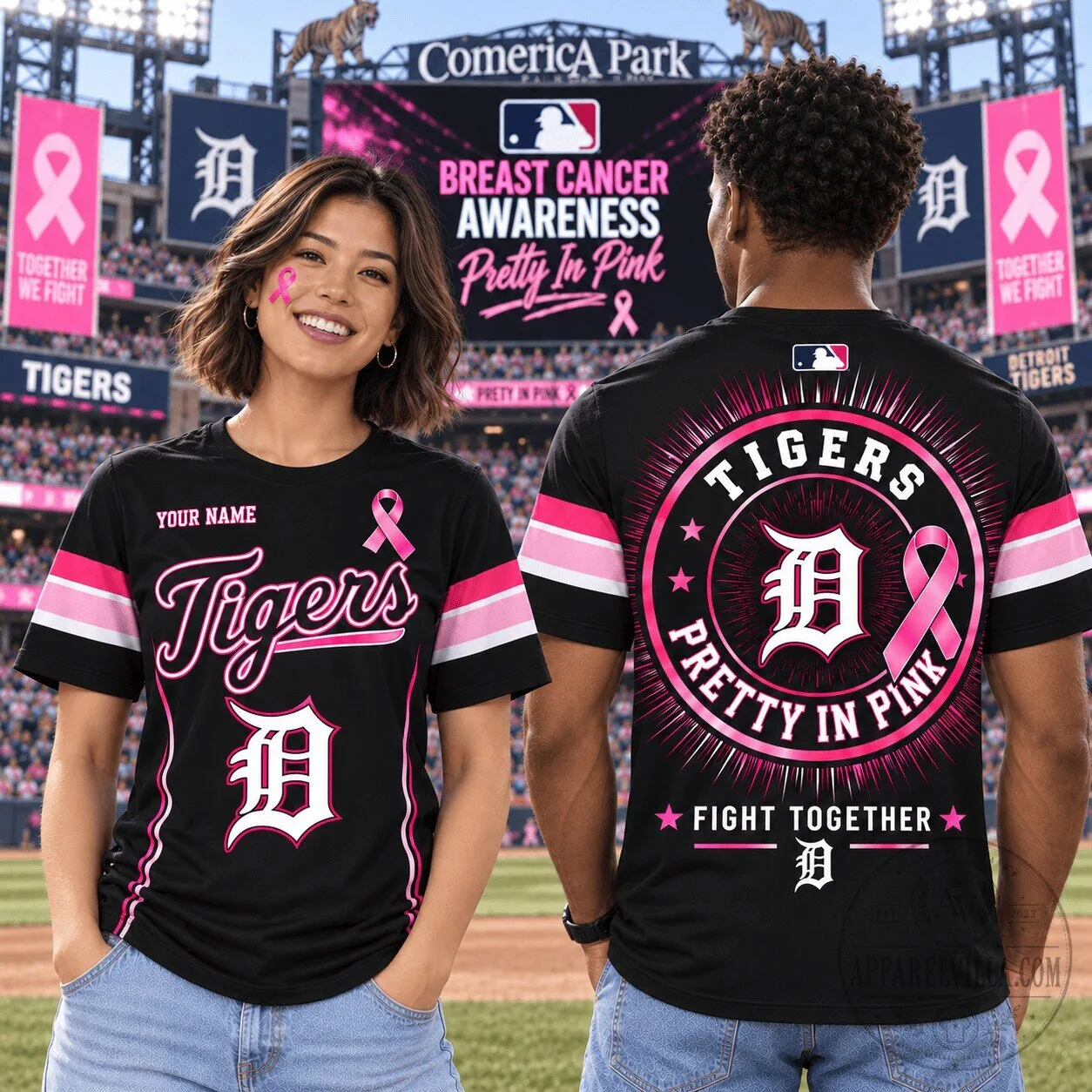 Detroit Tigers Shirt Pretty In Pink Breast Cancer Awareness T-Shirt