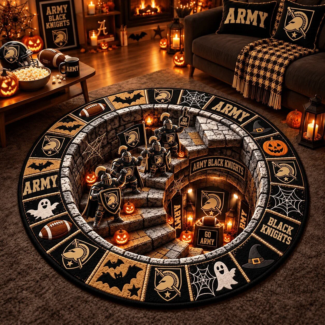 Army Black Knights Halloween College Football Fan Round Rug 6 Army Black Knights Halloween College Football Fan Round Rug