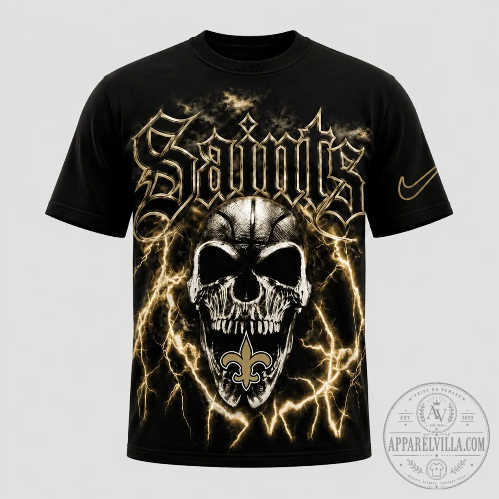 New Orleans Saints Skull Lightning Graphic T-Shirt New Orleans Saints Skull Lightning Graphic T-Shirt