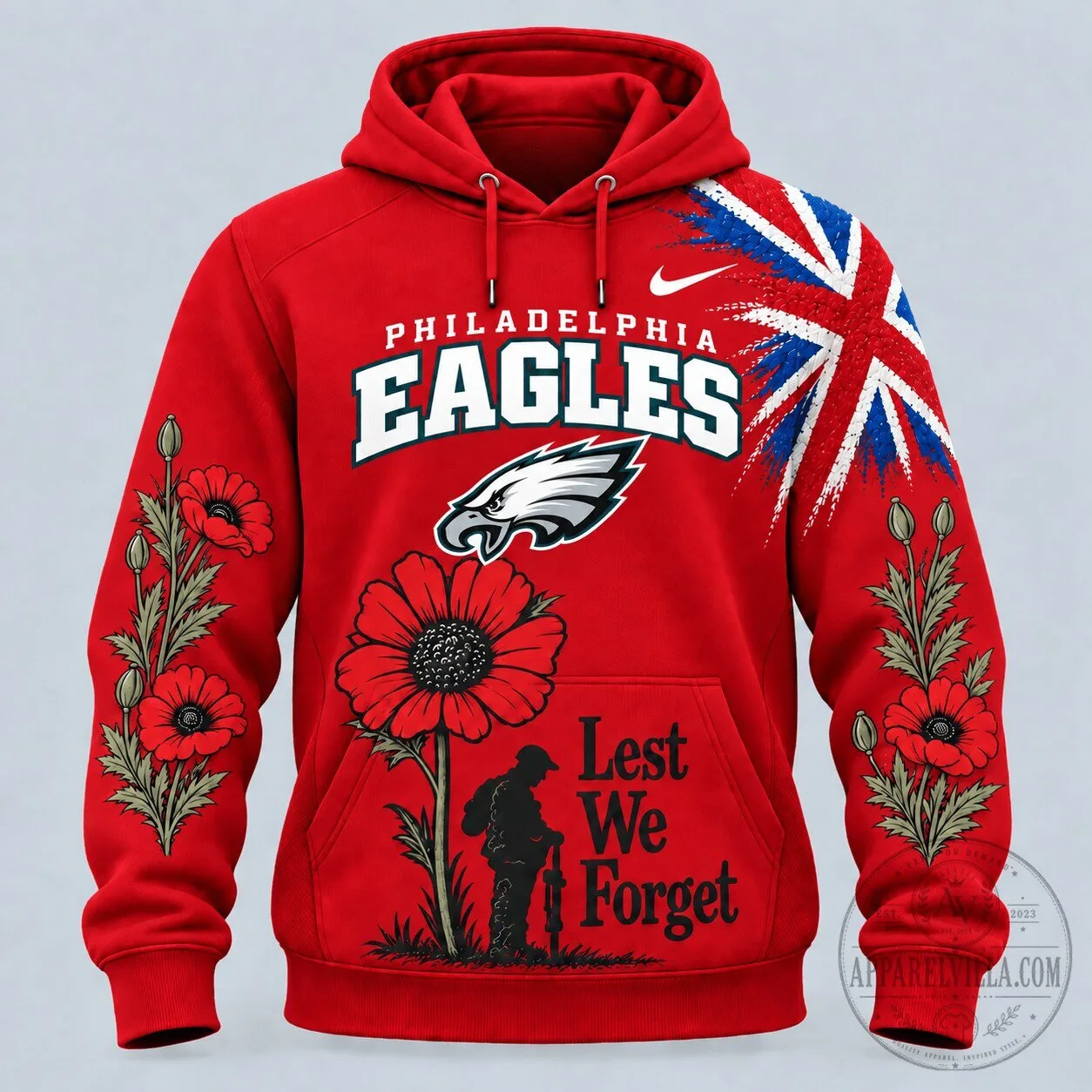 Philadelphia Eagles Lest We Forget Red Poppy Remembrance Day Hoodie