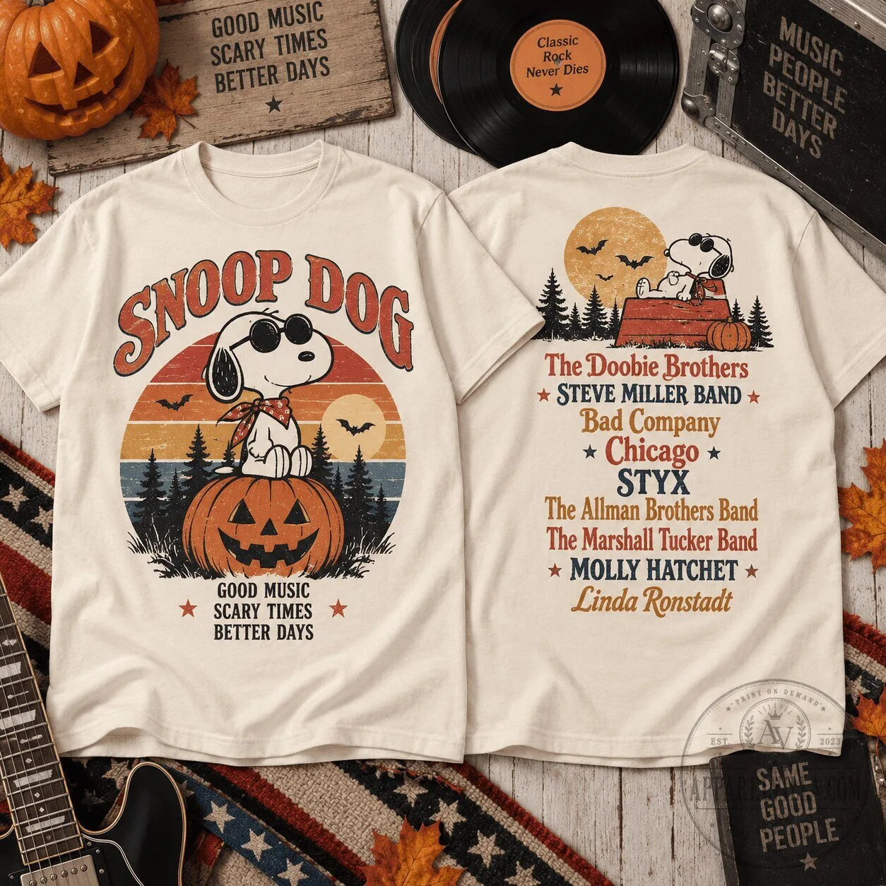 Snoopy Halloween Good Music Scary Times Better Days Classic Rock Band T-Shirt 1 Snoopy Halloween Good Music Scary Times Better Days Classic Rock Band T-Shirt