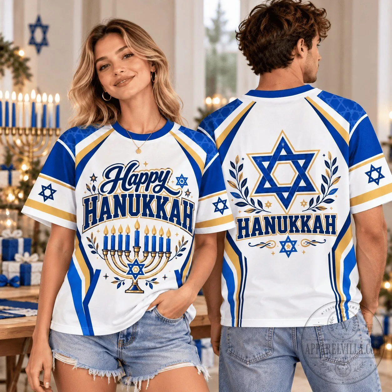 Happy Hanukkah Star of David Menorah Jewish Festival T-Shirt