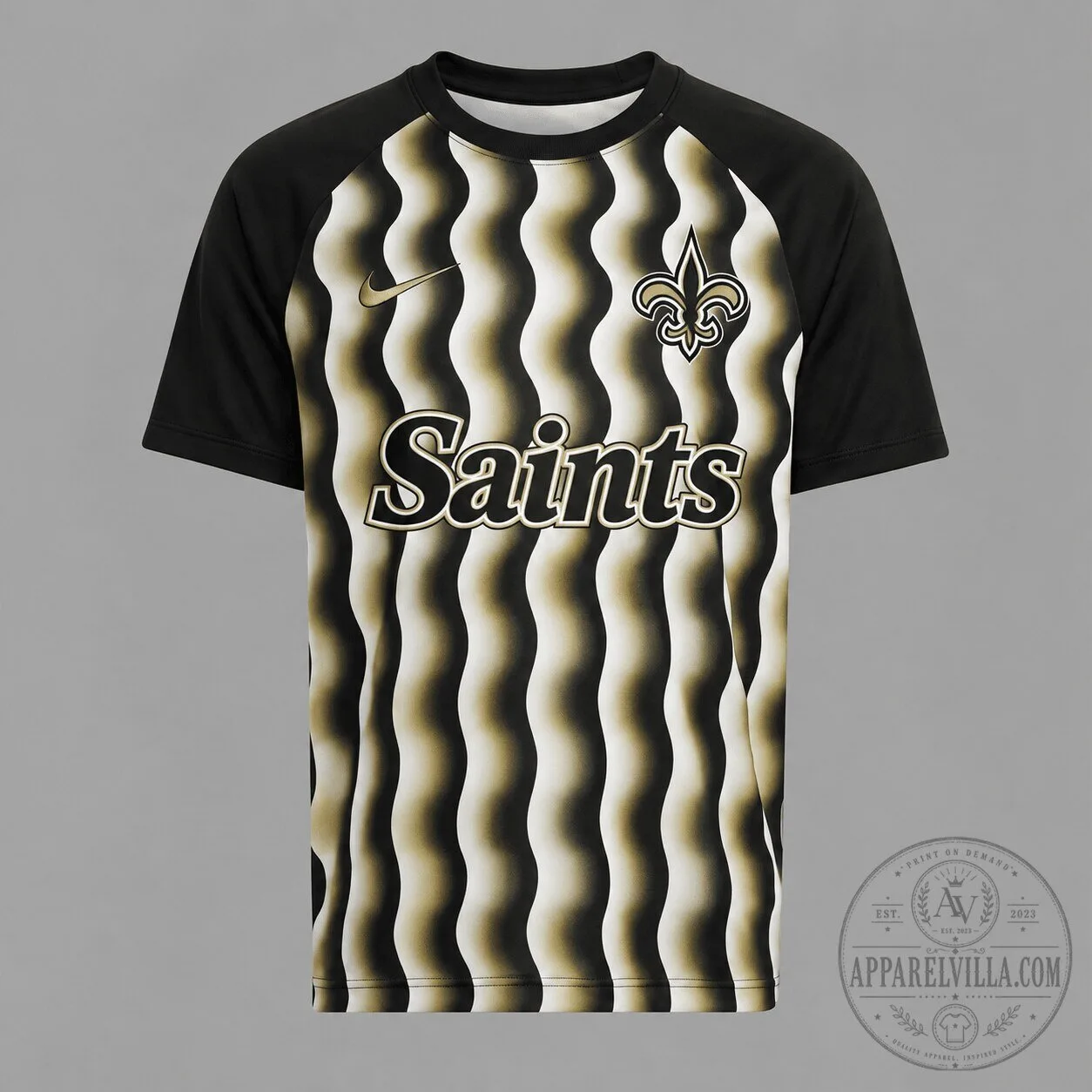 New Orleans Saints Wavy Pattern Black Gold Football Jersey