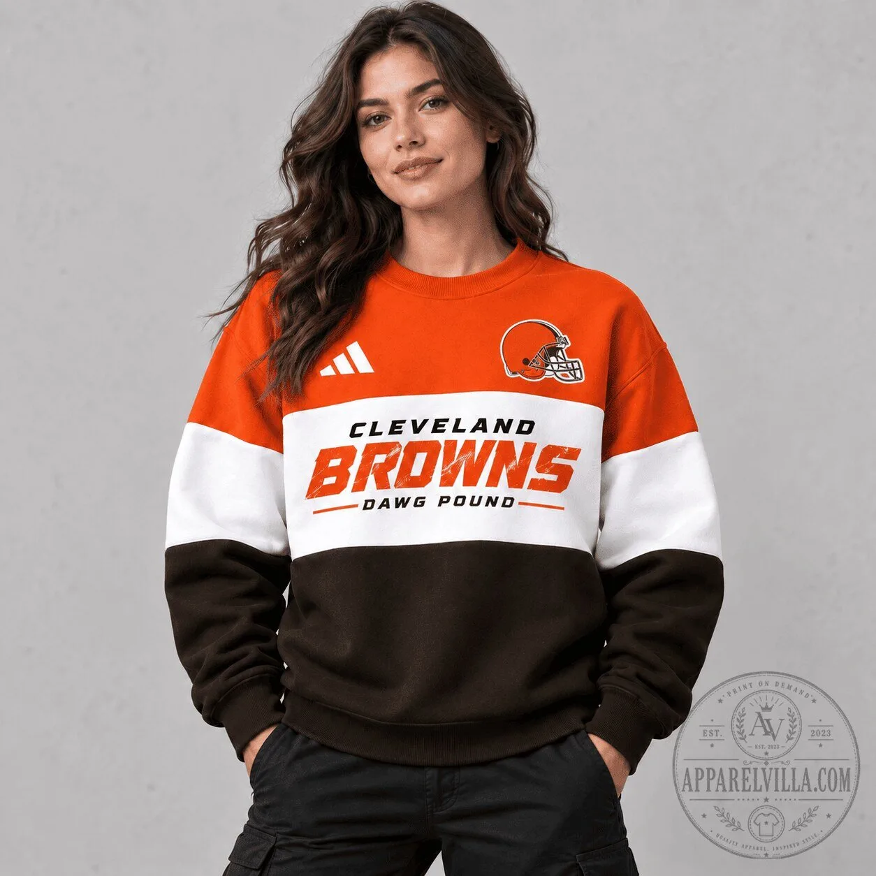 Cleveland Browns Dawg Pound Football Team Block Design Crewneck Sweatshirt