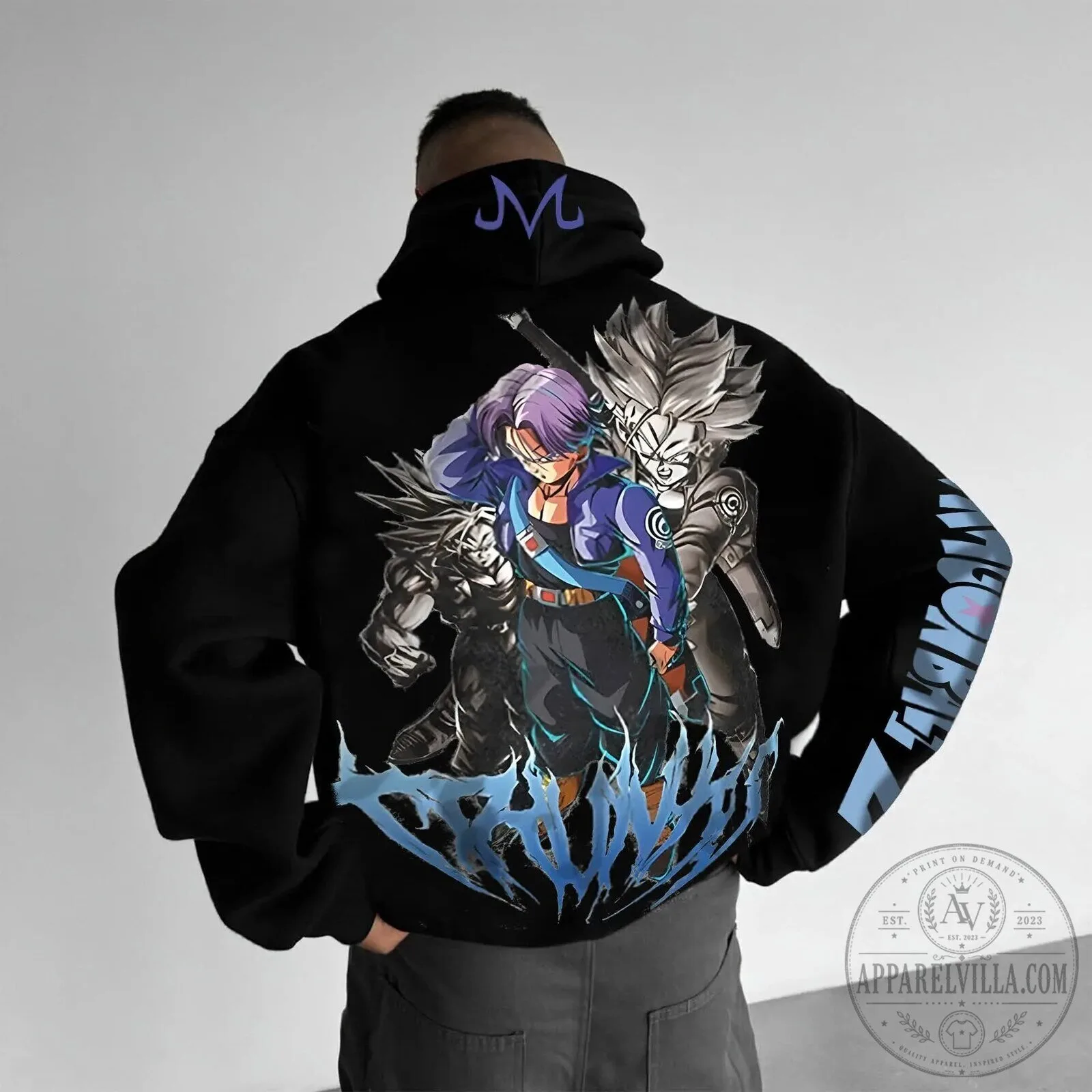 Black Hoodie featuring Super Saiyan Trunks from Dragon Ball Z Anime Graphics