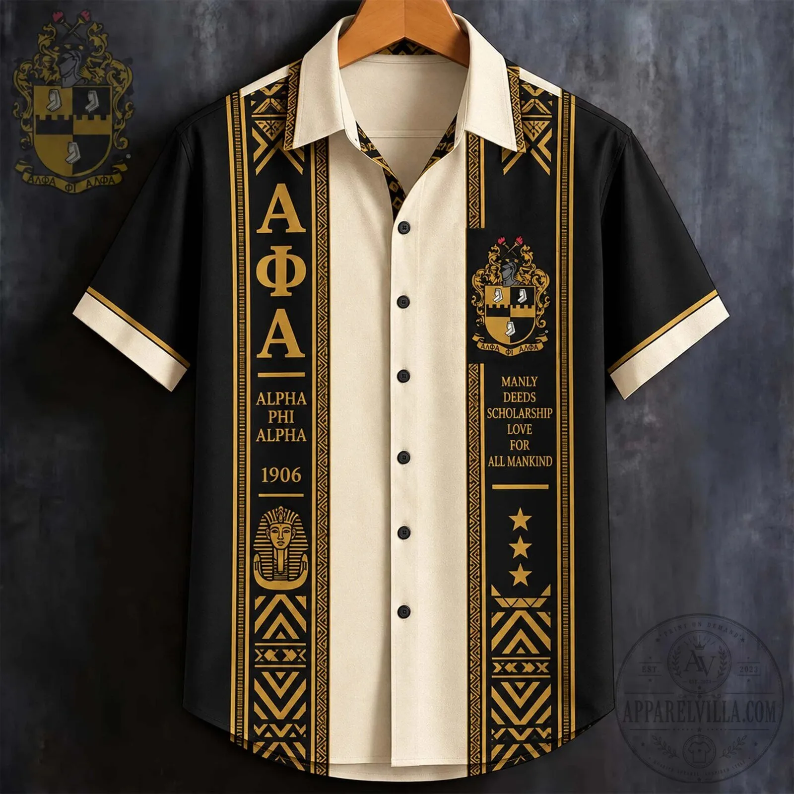 Alpha Phi Alpha Fraternity Black Gold Hawaiian Shirt