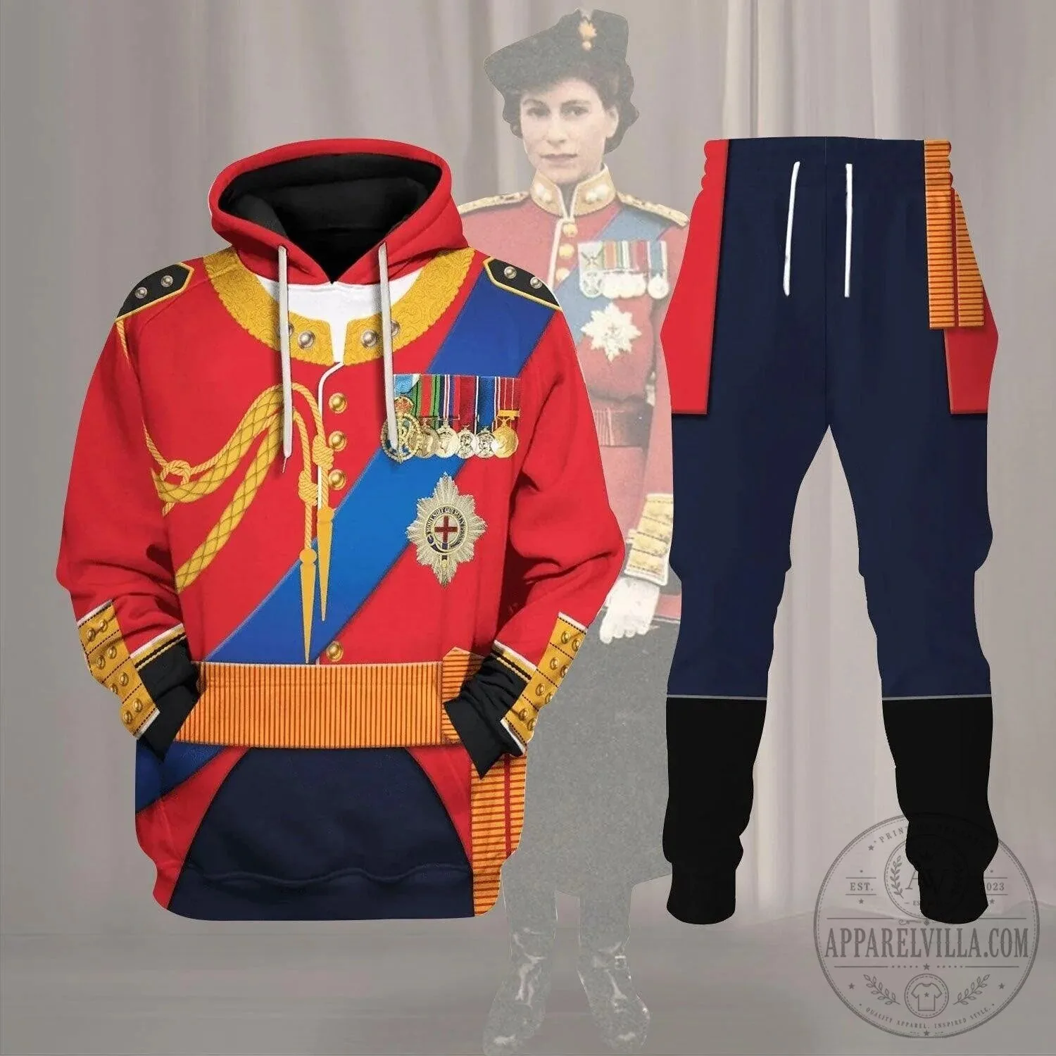 Queen Elizabeth II Royal Guard Uniform Costume Hoodie and Pants Set