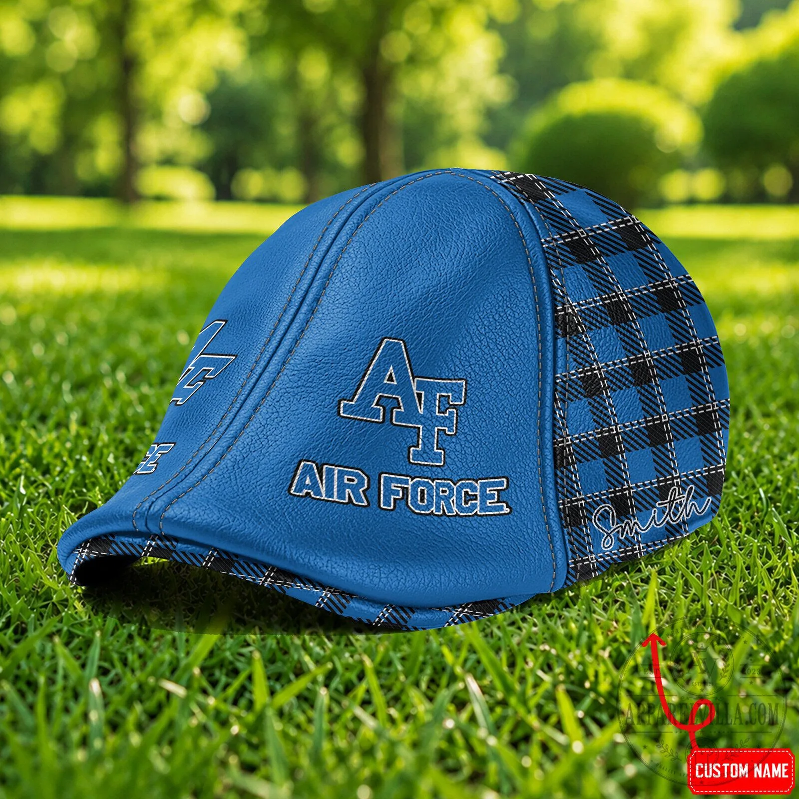 Air Force Falcons NCAA Blue Plaid Custom Name Flat Cap Hat