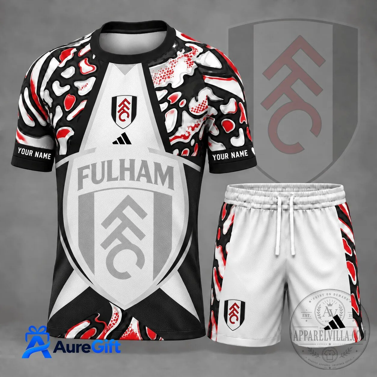 Fulham Football Club Personalized Black and White Soccer Jersey Kit