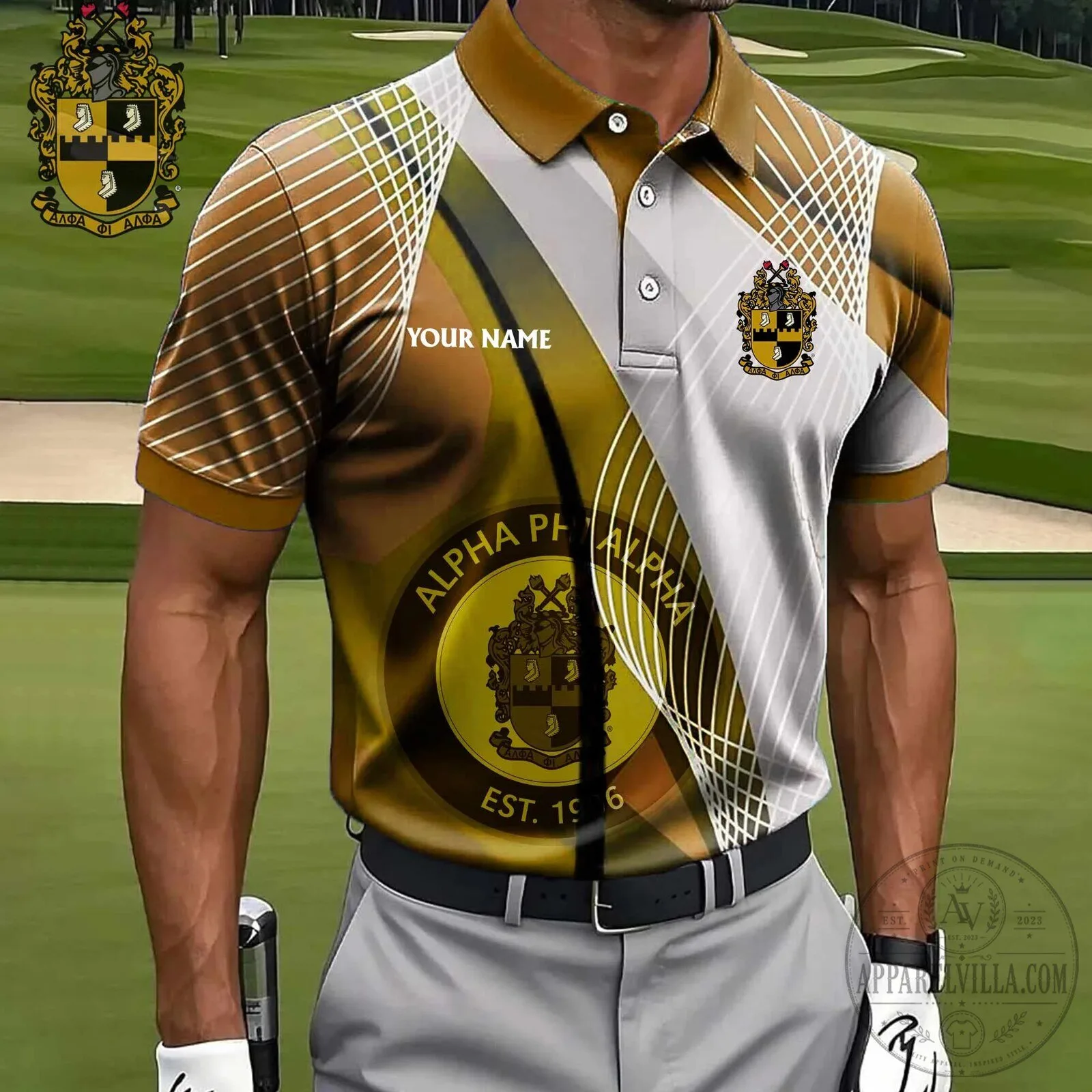 Alpha Phi Alpha Fraternity Incorporated Gold Custom Name Polo Shirt
