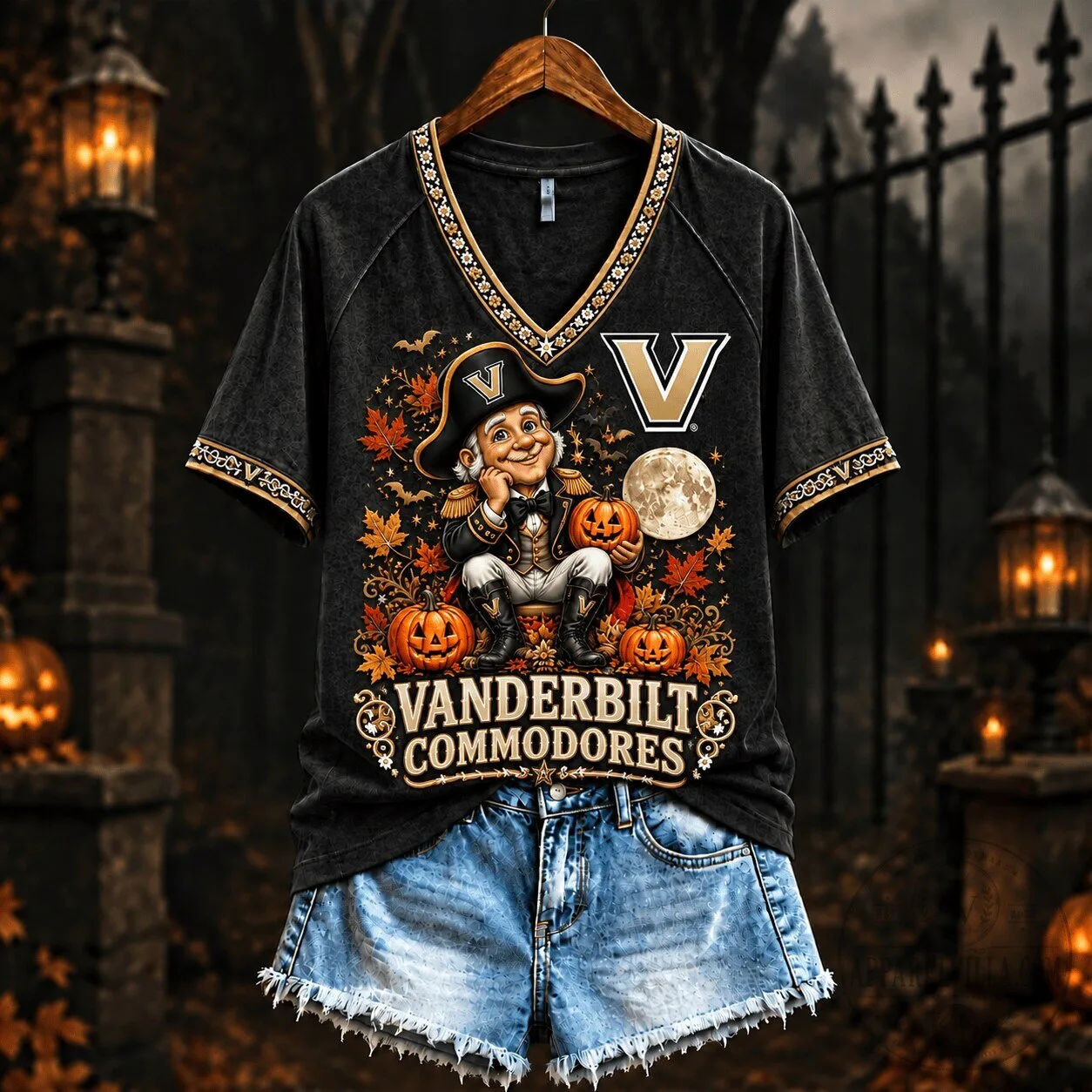 Vanderbilt Commodores Spooky Season Mascot V-Neck T-Shirt