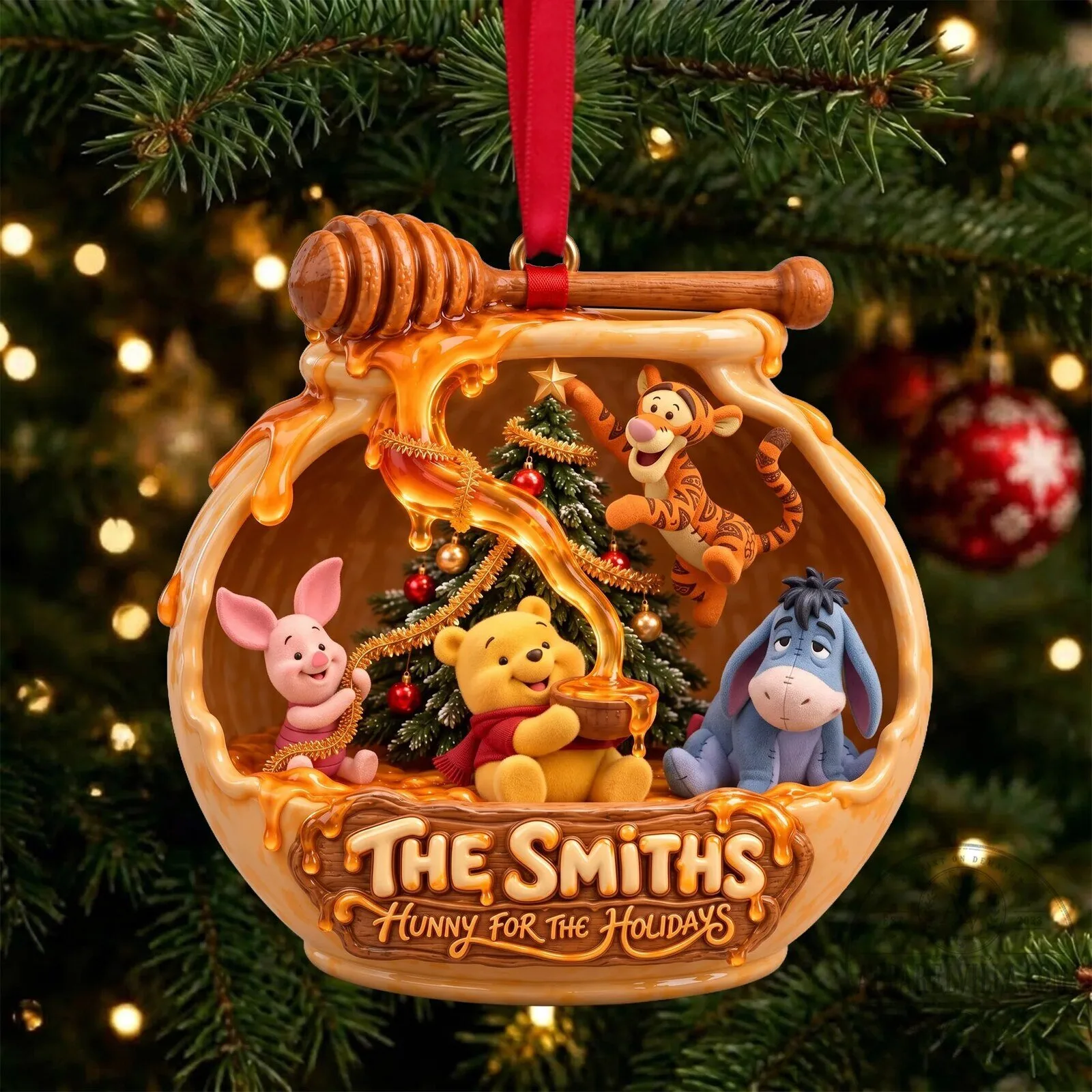 Winnie the Pooh Hunny for the Holidays Personalized Christmas Ornament