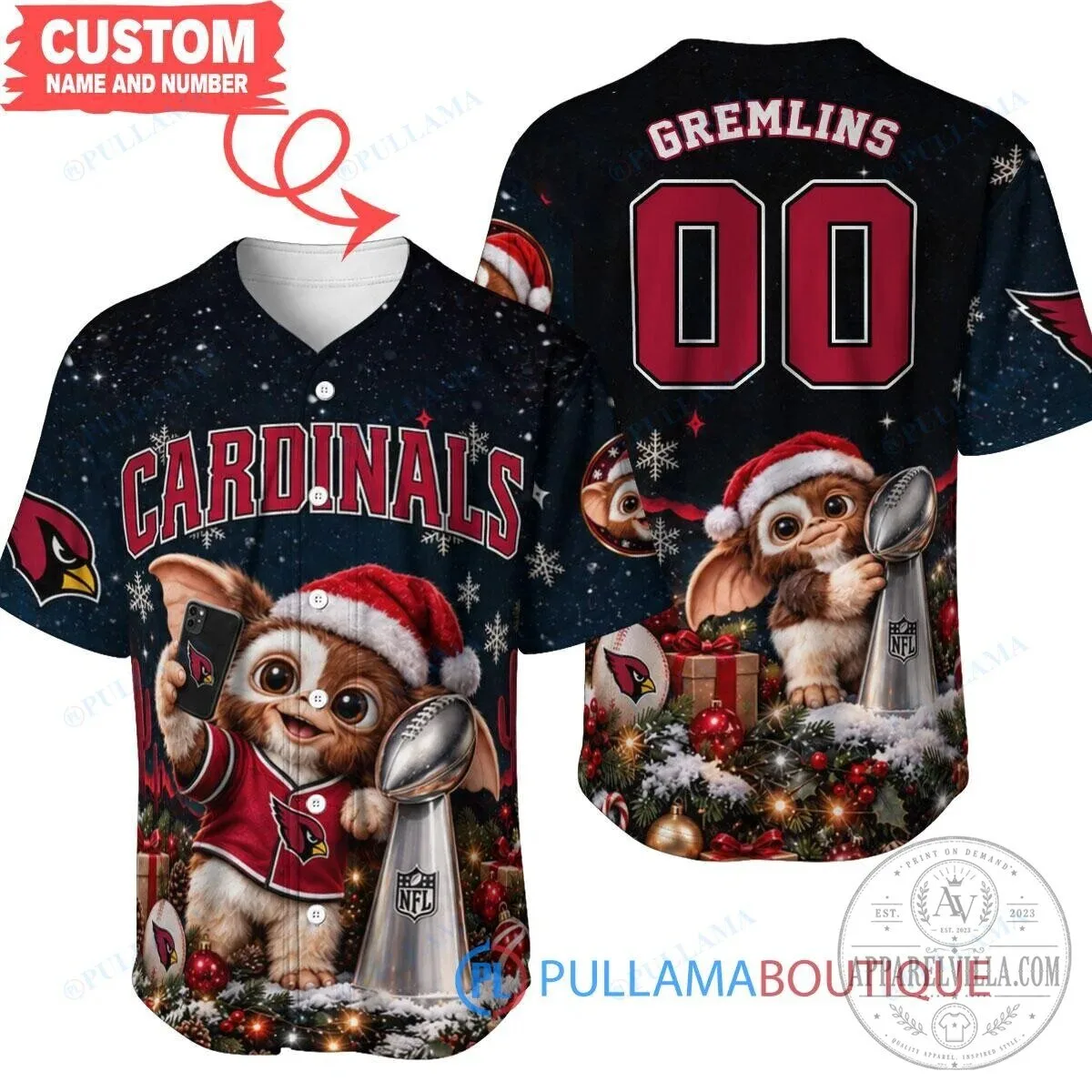 Arizona Cardinals Gremlins Christmas Super Bowl Champions Baseball Jersey