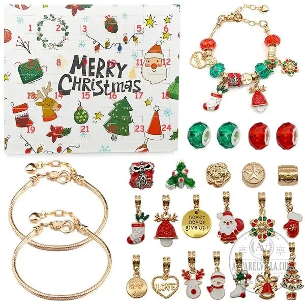 Christmas Advent Calendar Charm Bracelet Making Kit for Girls, Holiday Jewelry Craft Set