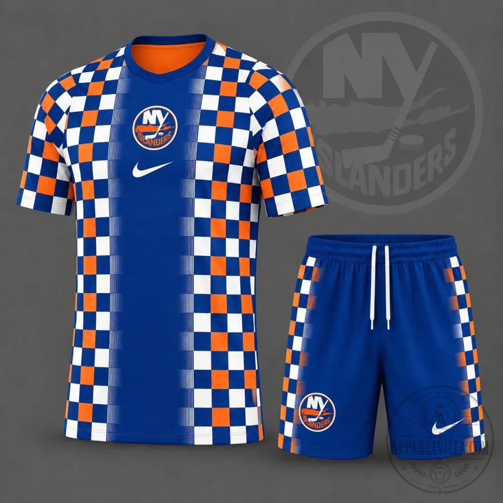 new-york-islanders-national-hockey-league-checkerboard-fusion-t-shirt-and-shorts-set-featured New York Islanders National Hockey League Checkerboard Fusion T-Shirt and Shorts Set